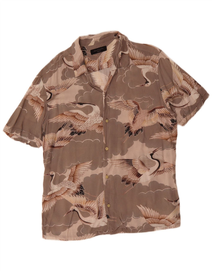 Svi sveti Muška košulja kratkih rukava Srednje sivi životinjski print od viskoze ptica