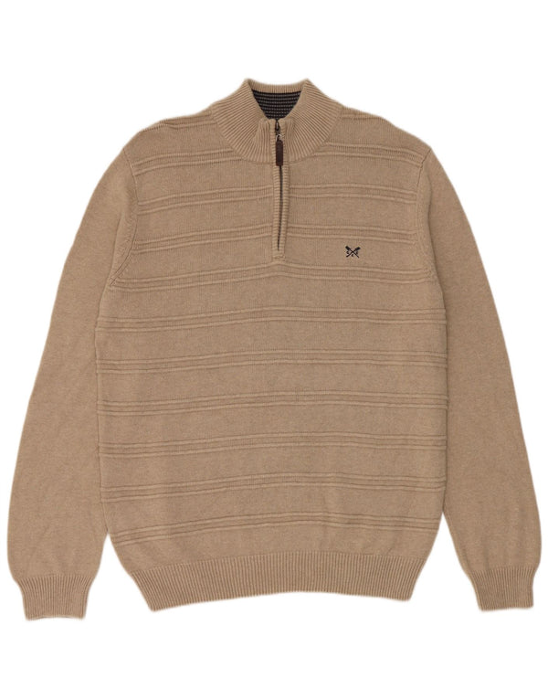 Crew Clothing Muški džemper s izrezom i patentnim zatvaračem, srednji bež pamuk