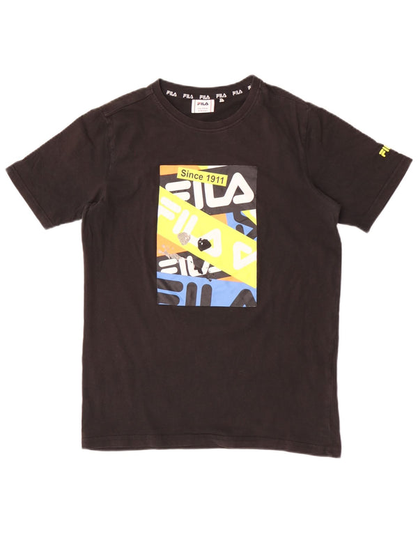 Fila Boys Graphic T-Shirt Top 15-16 Years Black Cotton