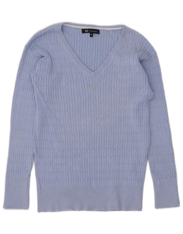 Crew Clothing Ženski džemper s V-izrezom UK 12 srednje plavi pamuk