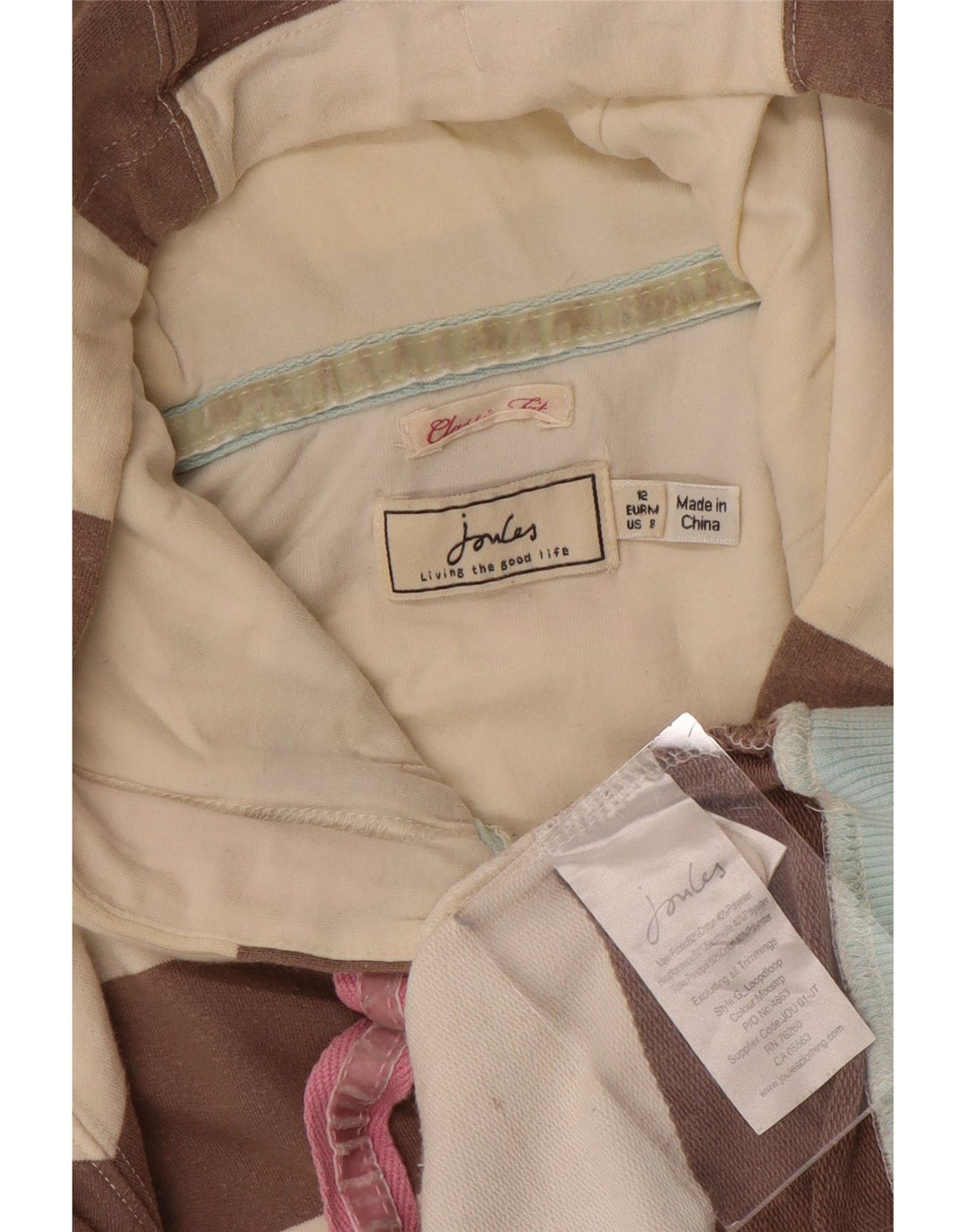 JOULES Ženska majica s kapuljačom klasičnog kroja UK 12 srednje smeđe na pruge