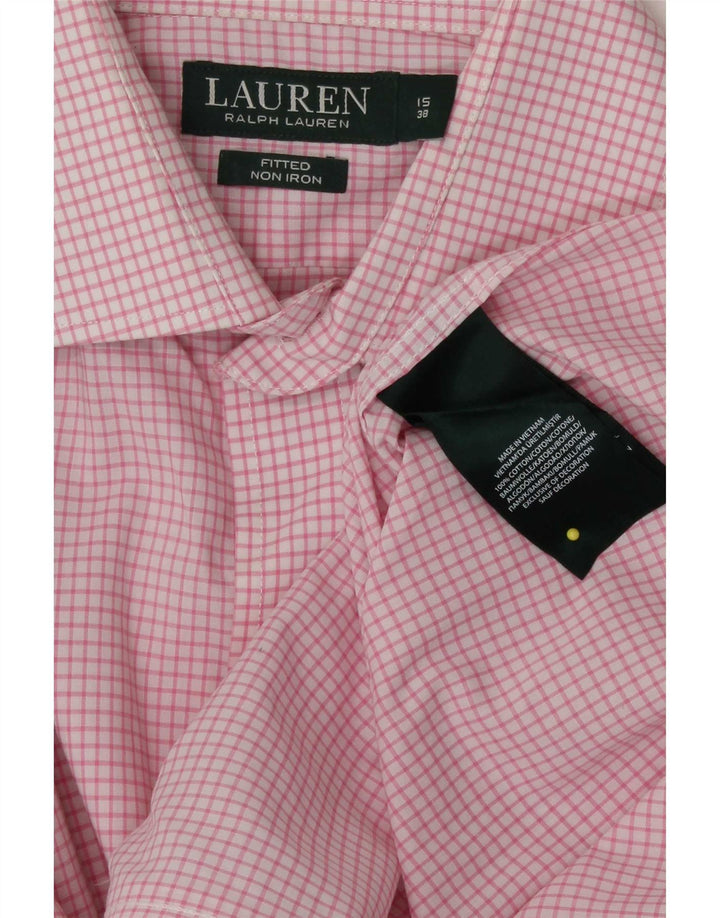Ralph Lauren muška pripijena košulja veličina 15 38 srednje ružičasta karirana pamuk