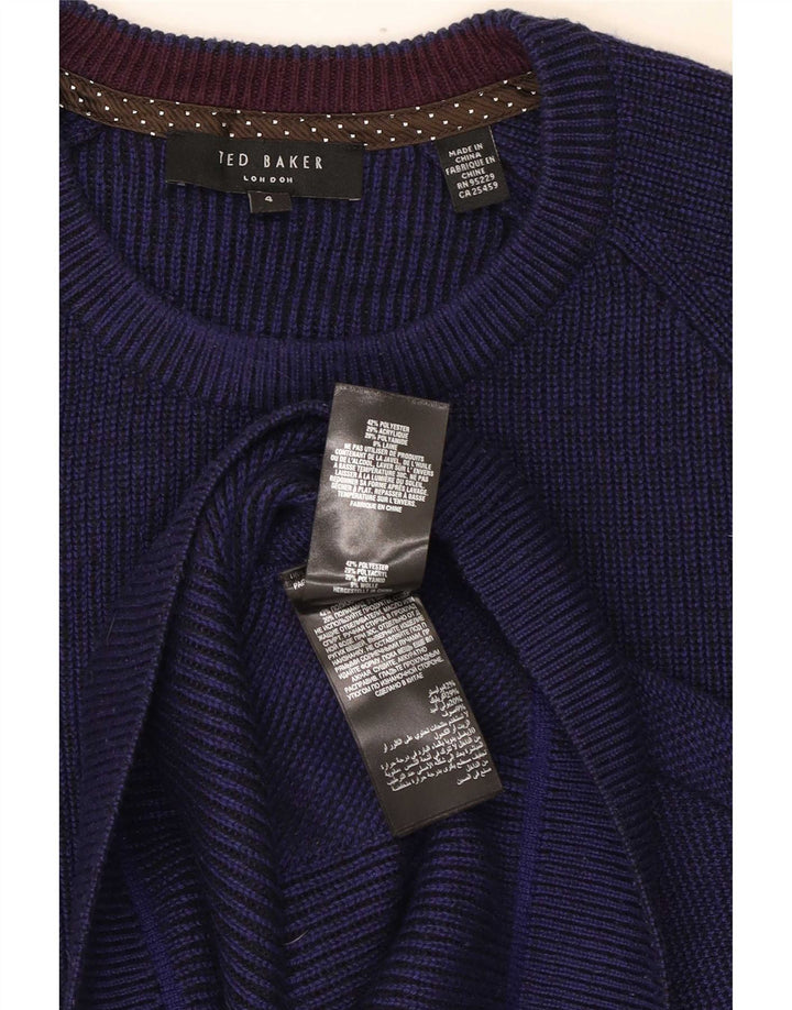 Ted Baker, muški džemper s okruglim izrezom, veličina 4, veliki tamnoplavi poliester
