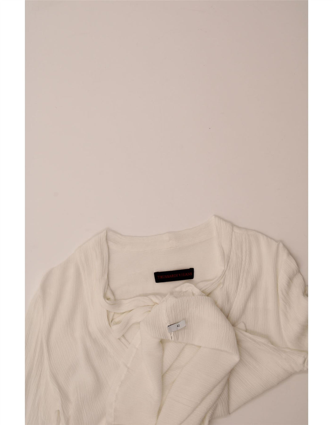 TRUSSARDI JEANS Womens Long Sleeve Front Tie Blouse Top EU 42 Large White Vintage Trussardi Jeans and Second-Hand Trussardi Jeans from Messina Hembry 