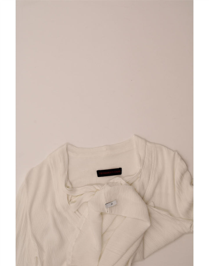 TRUSSARDI JEANS Womens Long Sleeve Front Tie Blouse Top EU 42 Large White Vintage Trussardi Jeans and Second-Hand Trussardi Jeans from Messina Hembry 
