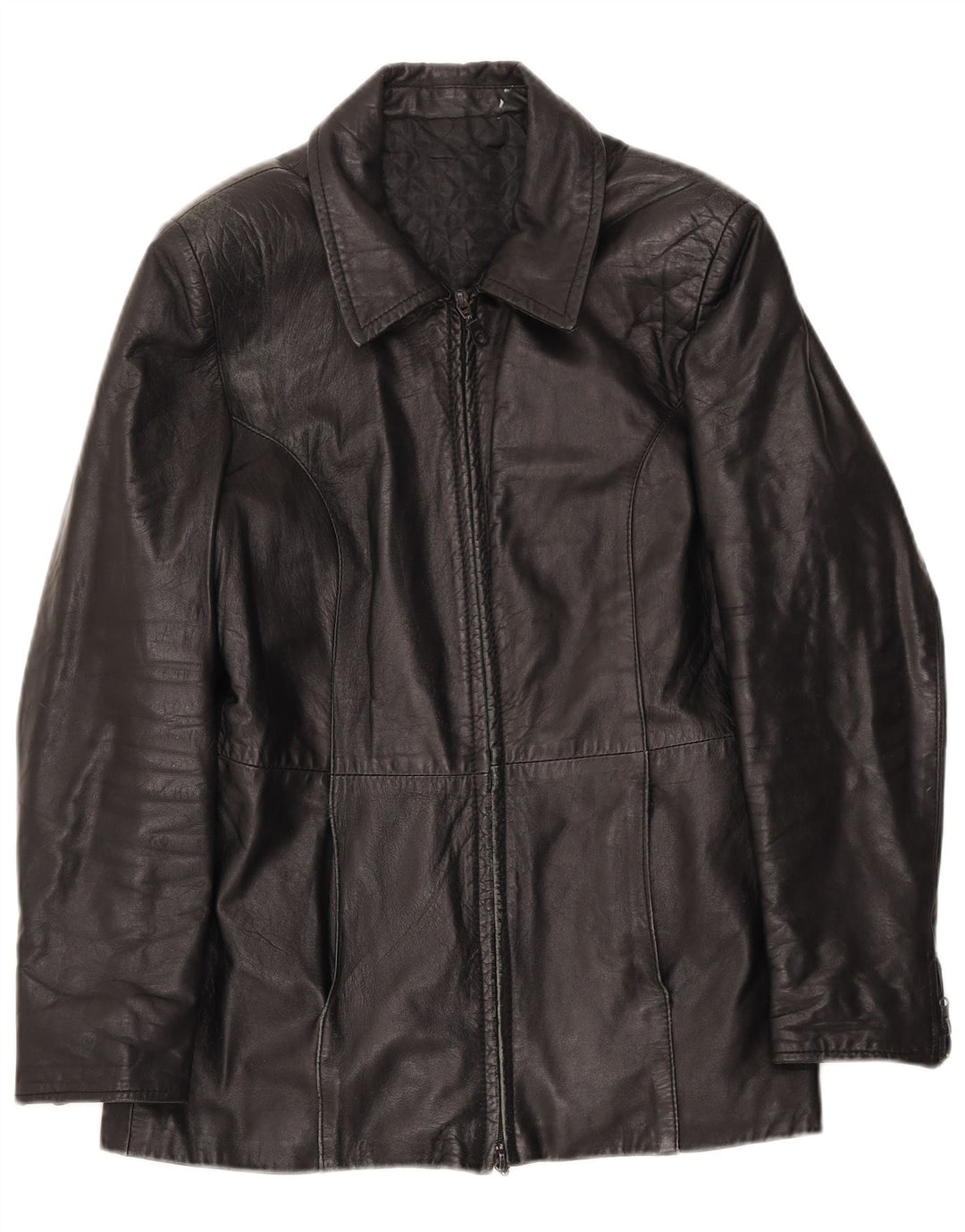 JACK DANIELS Womens Leather Jacket IT 48 Medium Black Leather