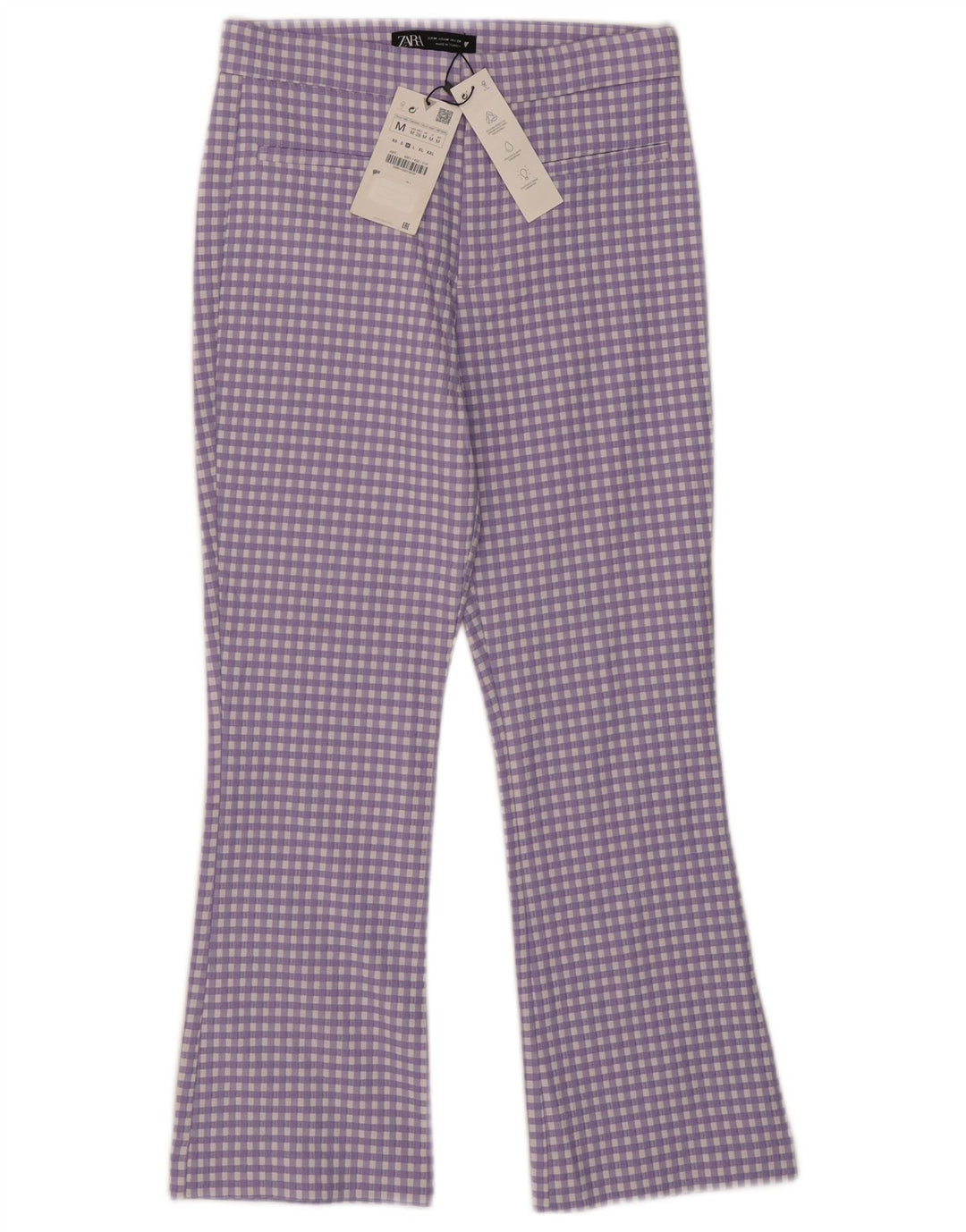 Skraćene ženske hlače Zara Bootcut srednje veličine W28 L25 ljubičasta gingham
