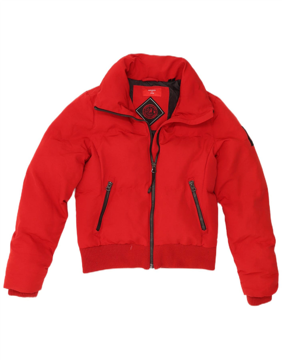 Superdry ženska bomber podstavljena jakna UK 12 srednje crvene boje od poliestera