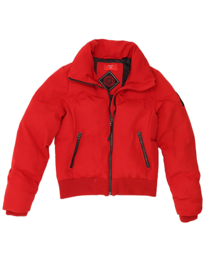 Superdry ženska bomber podstavljena jakna UK 12 srednje crvene boje od poliestera