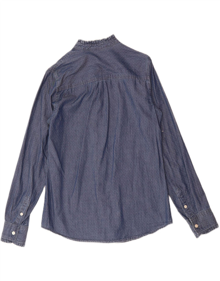 RIFLE Womens Ruffle Front Shirt UK 14 Medium Blue Spotted Vintage Rifle and Second-Hand Rifle from Messina Hembry 