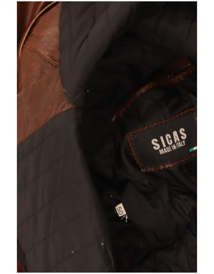 VINTAGE muški vojnički kožni kaput s dvostrukim kopčanjem IT 50 Large Brown