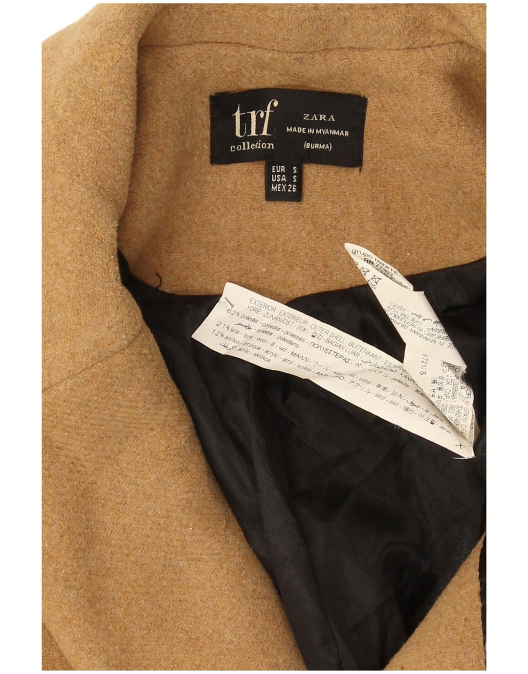 Zara ženski preveliki kaput s dvostrukim kopčanjem UK 10 Mali bež poliester