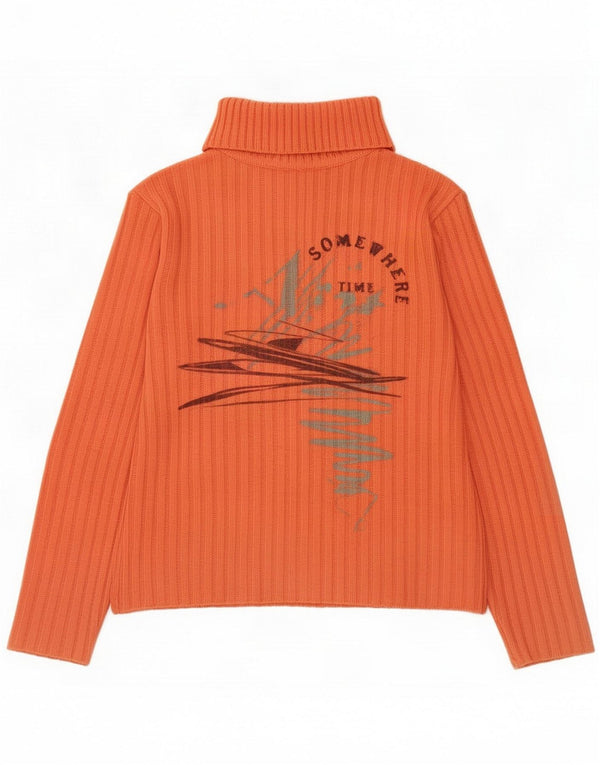 Vintage Womens Graphic Roll Neck Jumper Sweater UK 12 Medium Orange