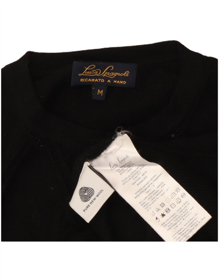 Luisa Spagnoli ženski kardigan pulover UK 14 srednje crne geometrijske vune