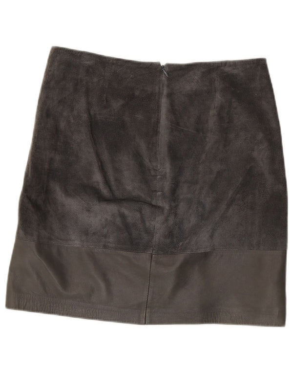 HALLHUBER Ženska suknja od brušene kože EU 38 srednje veličine W32 siva koža