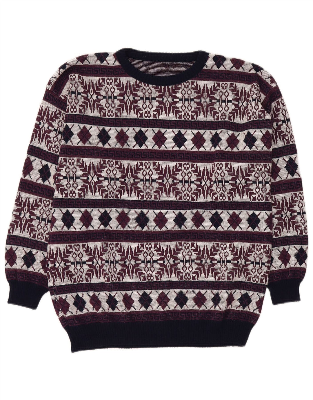 VINTAGE muški džemper s okruglim izrezom UK 40 Srednji bordo Fair Isle