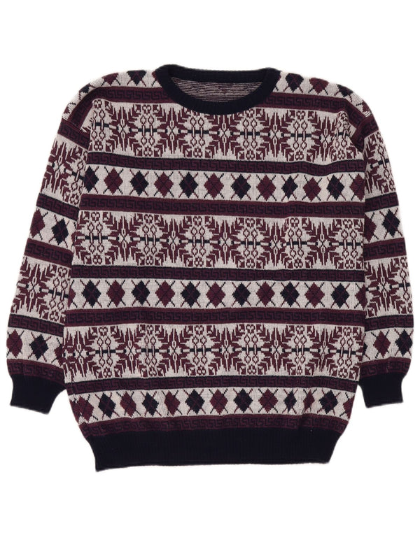 VINTAGE muški džemper s okruglim izrezom UK 40 Srednji bordo Fair Isle