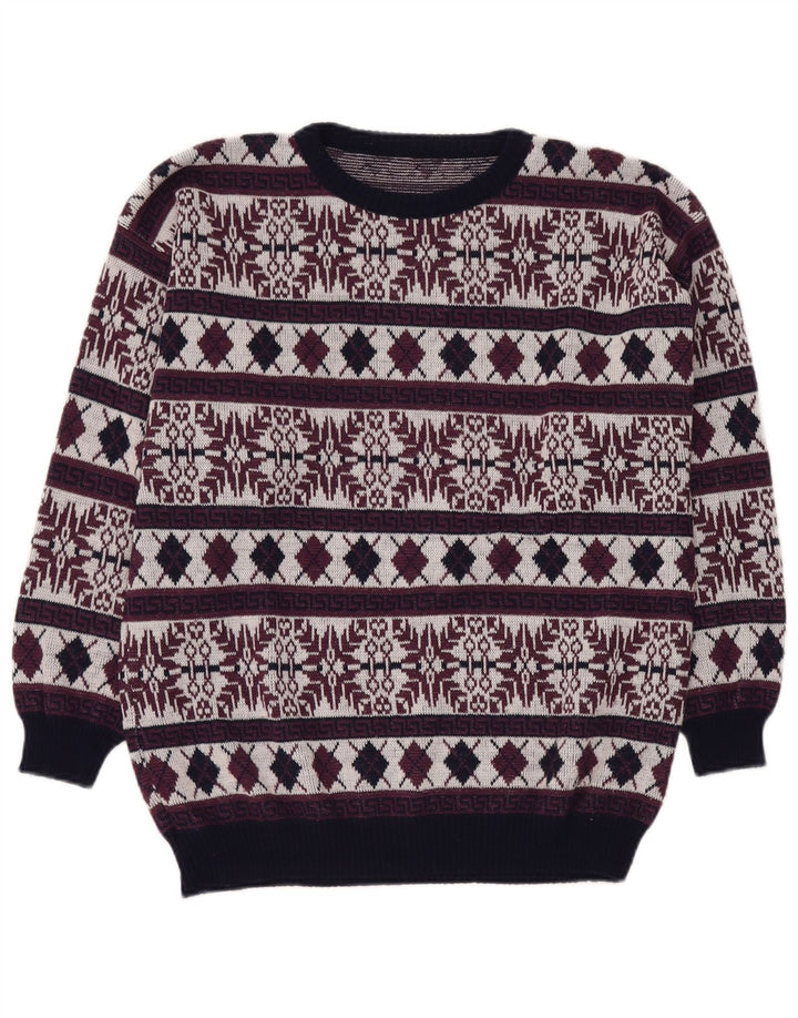 VINTAGE muški džemper s okruglim izrezom UK 40 Srednji bordo Fair Isle
