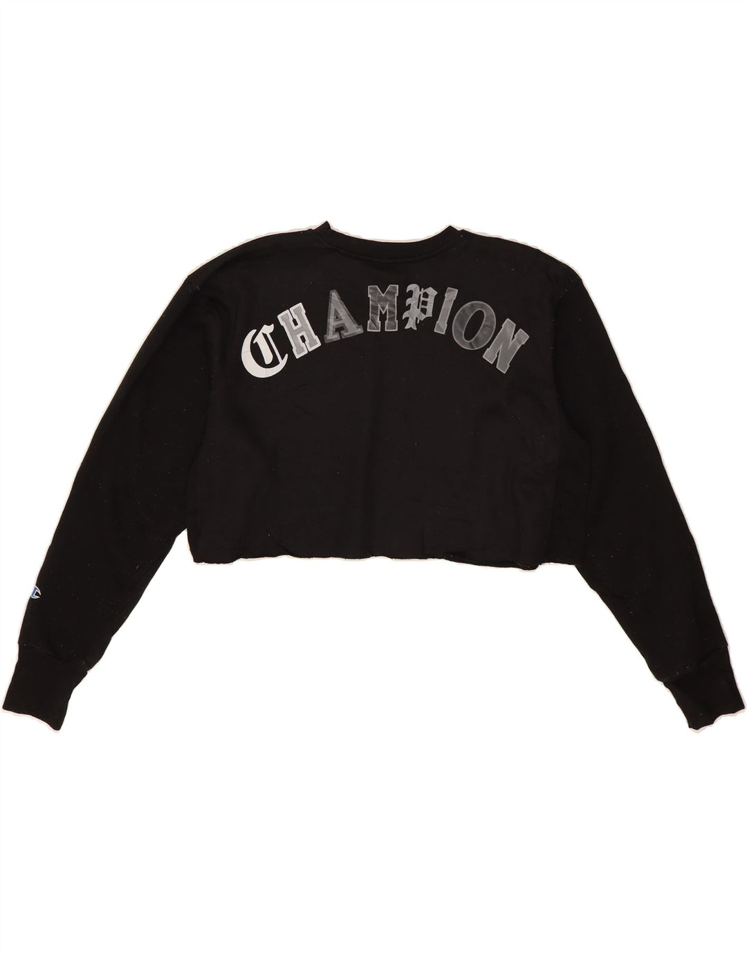 CHAMPION Womens Crop Graphic Sweatshirt Jumper UK 14 Medium Black Vintage Champion and Second-Hand Champion from Messina Hembry 