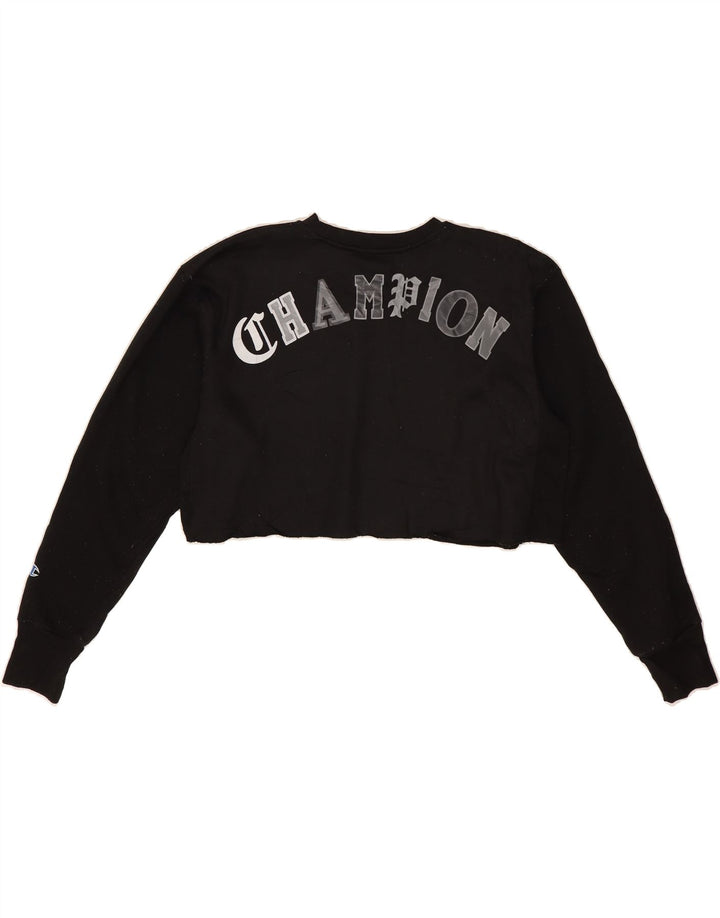 CHAMPION Womens Crop Graphic Sweatshirt Jumper UK 14 Medium Black Vintage Champion and Second-Hand Champion from Messina Hembry 