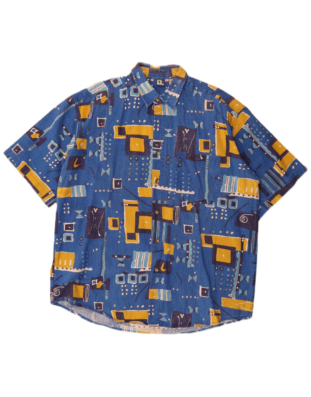 Vintage muška košulja kratkih rukava 2XL plava patchwork