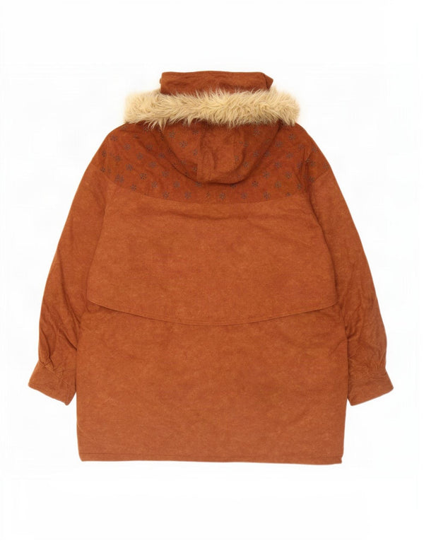 Vintage ženska parka jakna s kapuljačom UK 18 XL bež cvjetni poliester