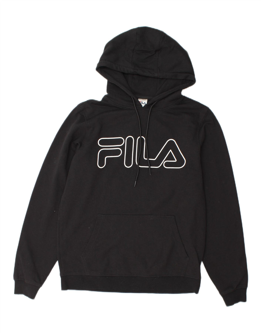 FILA Mens Graphic Hoodie Jumper Medium Black Cotton Vintage Fila and Second-Hand Fila from Messina Hembry 