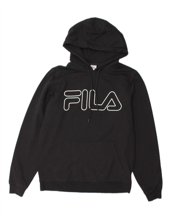 FILA Mens Graphic Hoodie Jumper Medium Black Cotton Vintage Fila and Second-Hand Fila from Messina Hembry 