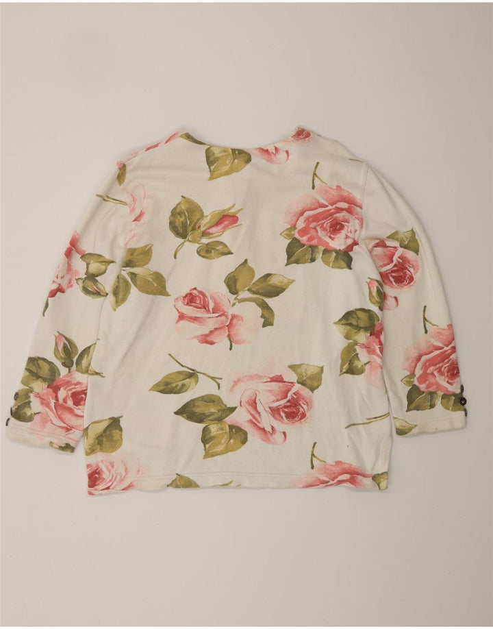 VINTAGE Ženska majica dugih rukava UK 16 Large Off White Floral Pamuk
