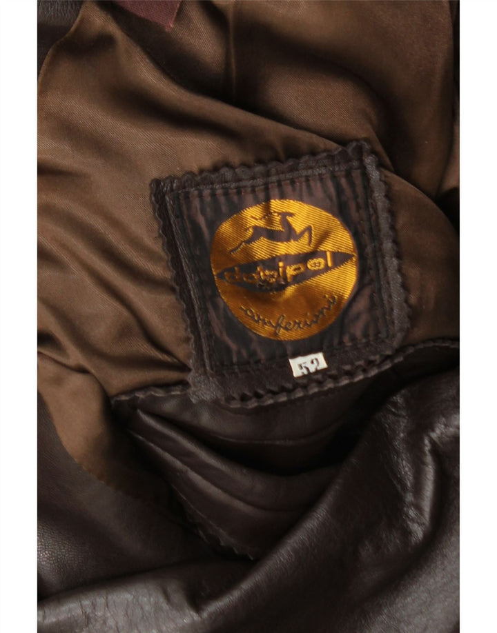 Vintage ženski kožni kaput s dvorednim kopčanjem IT 52 2XL smeđi