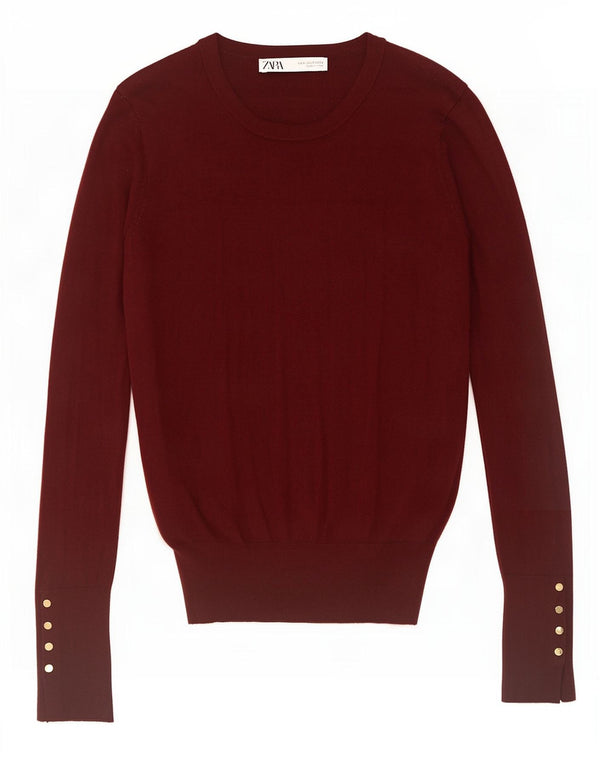 Zara ženski džemper s okruglim izrezom UK 10 Small Burgundy