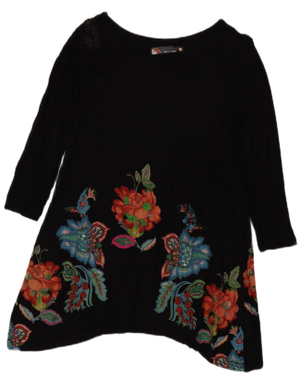 Ženska tunika dugih rukava Desigual UK 12 Srednje crna boemska cvjetna