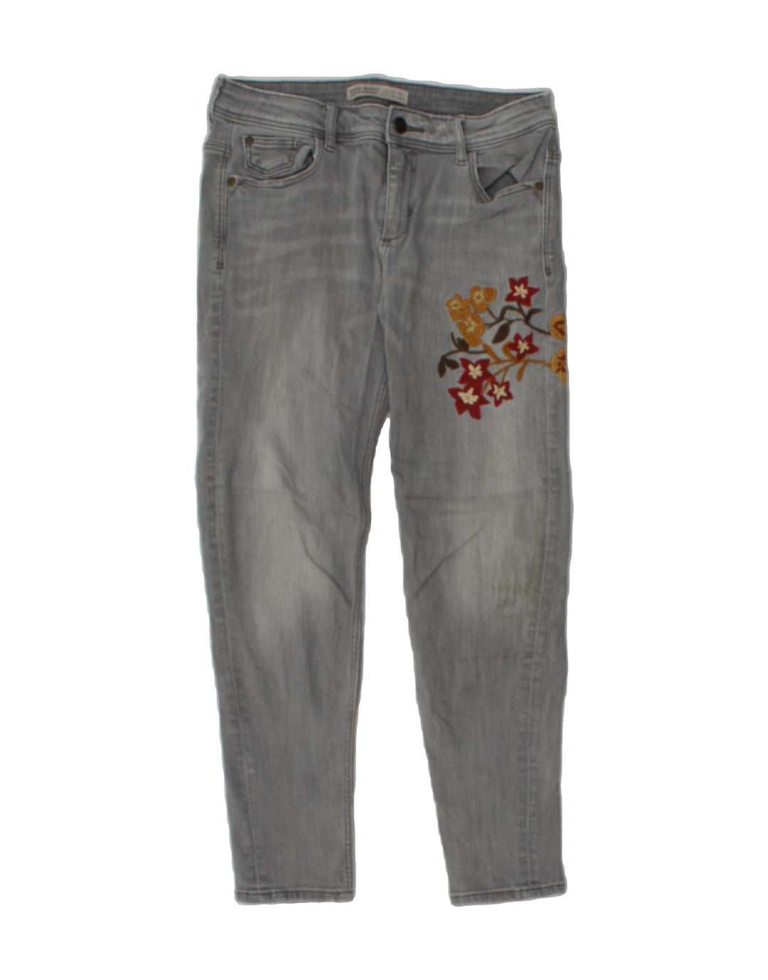 ZARA Womens Slim Jeans EU 38 Small W28 L25 Grey Floral Polyester Vintage Zara and Second-Hand Zara from Messina Hembry 