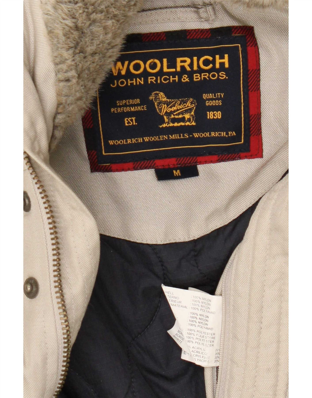 Woolrich muška bomber jakna s kapuljačom UK 38 srednje bež najlon