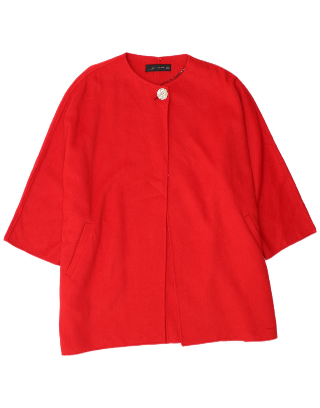 ZARA Womens Oversized Oversized 3/4 Sleeve Overcoat UK 18 XL Red Wool