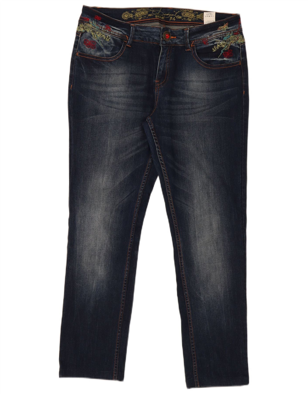 Ženske traperice Desigual Graphic Slim W34 L29 tamnoplavi poliester