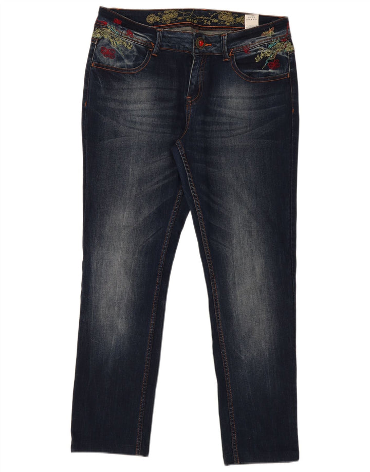 Ženske traperice Desigual Graphic Slim W34 L29 tamnoplavi poliester