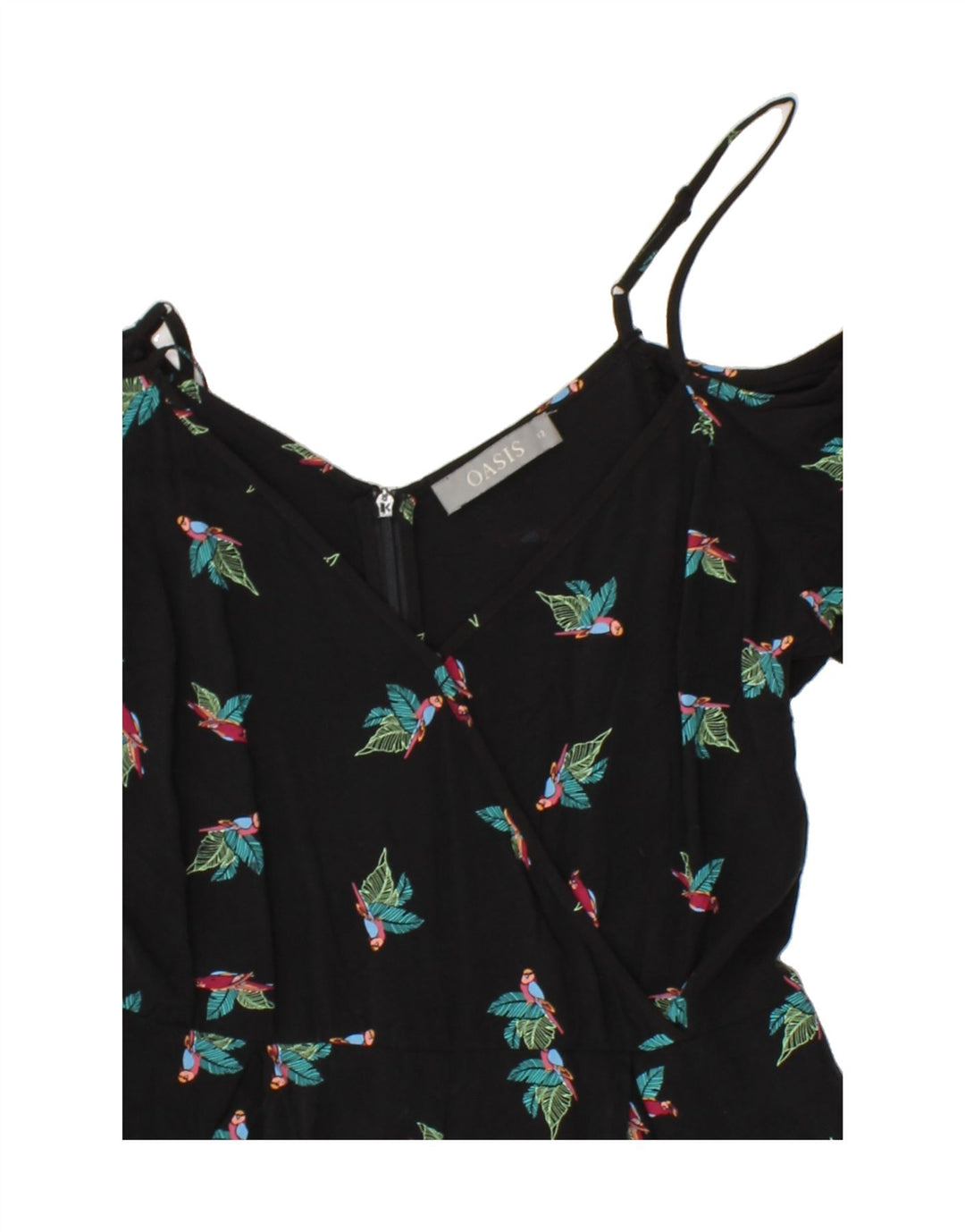 OASIS Womens Short Sleeve Playsuit UK 12 Medium Black Floral Viscose Vintage Oasis and Second-Hand Oasis from Messina Hembry 