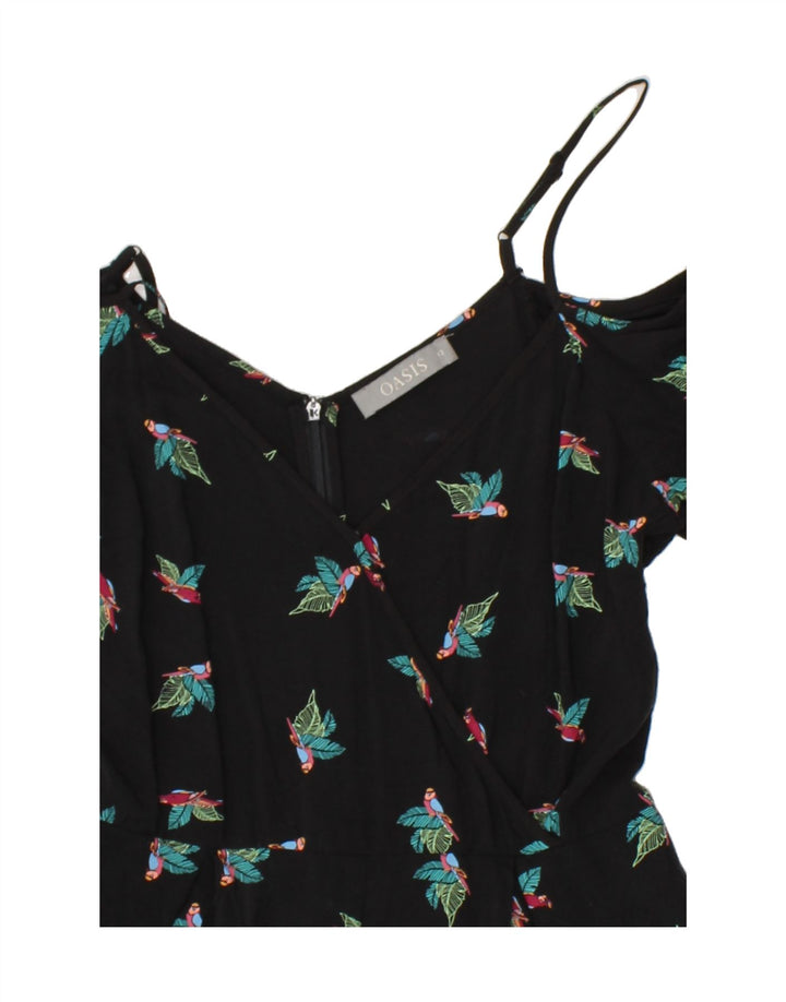 OASIS Womens Short Sleeve Playsuit UK 12 Medium Black Floral Viscose Vintage Oasis and Second-Hand Oasis from Messina Hembry 