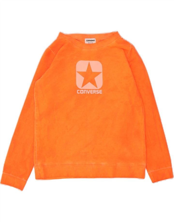 CONVERSE Womens Graphic Sweatshirt Jumper UK 14 Medium Orange Vintage Converse and Second-Hand Converse from Messina Hembry 