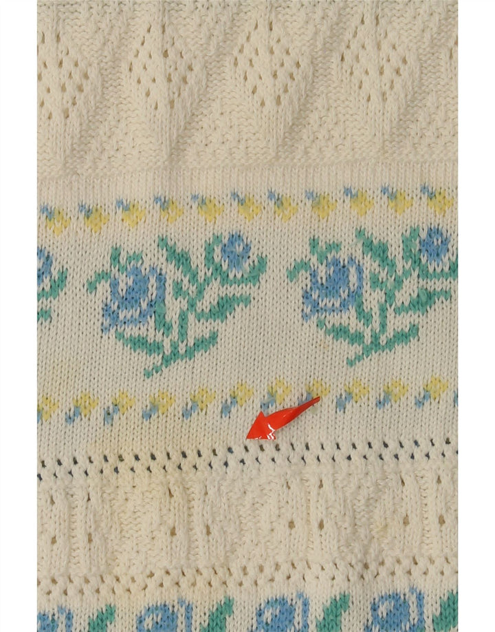 VINTAGE ženski džemper s lađastim izrezom IT 46 Veliki bijeli akril s cvjetnim motivima