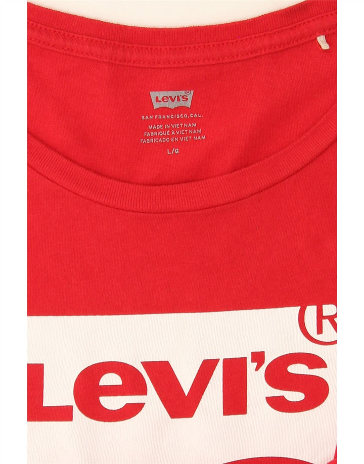 LEVI'S Womens Graphic T-Shirt Top UK 14 Large Red Vintage Levi's and Second-Hand Levi's from Messina Hembry 