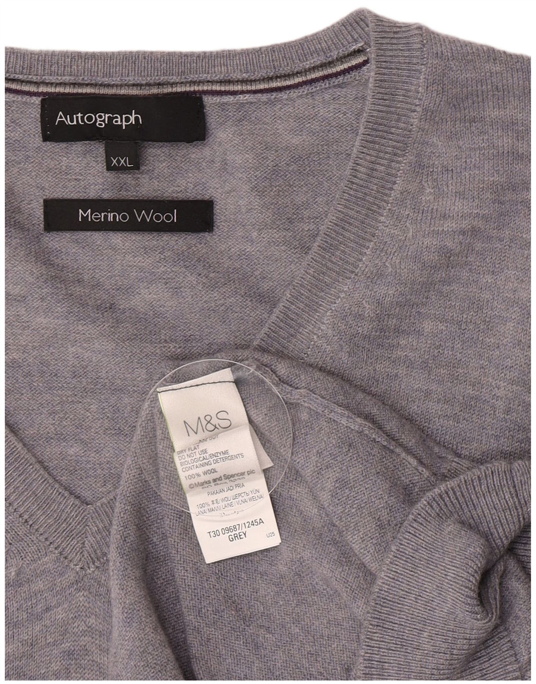 Marks & Spencer muški džemper s V-izrezom 2XL sivi vuneni autograph