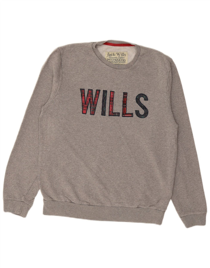 JACK WILLS Veliki, sivi pamuk, muški džemper s grafičkim motivima