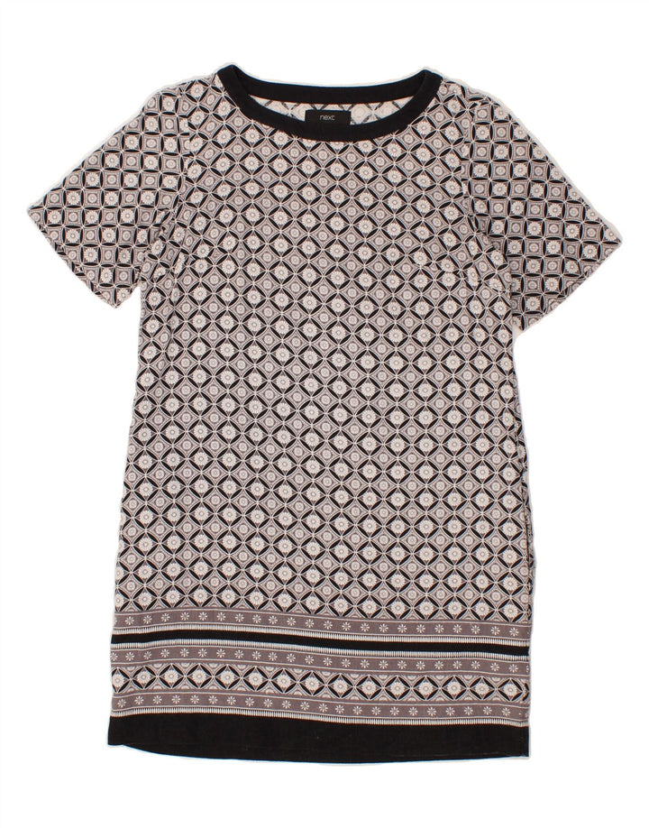 NEXT Womens Abstract Pattern Shift Dress UK 12 Medium Grey Linen Vintage Next and Second-Hand Next from Messina Hembry 