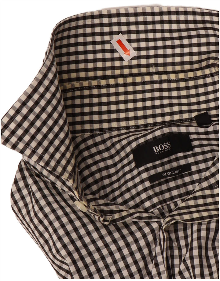 HUGO BOSS Mens Regular Fit Shirt Size 39 15 1/2 Medium Black Check Cotton