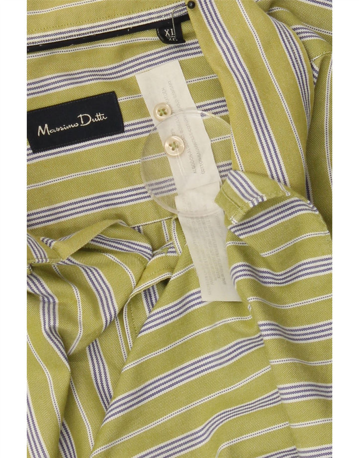 MASSIMO DUTTI Mens Shirt XL Green Striped Cotton
