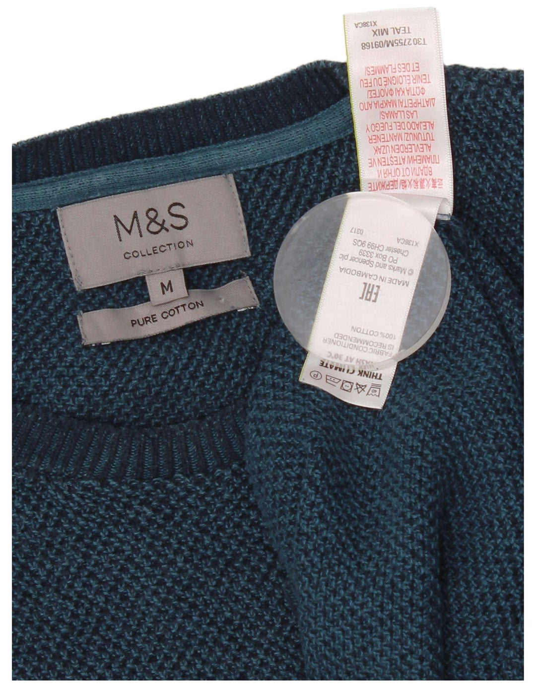 Marks & Spencer muški džemper s okruglim izrezom Srednje plavi pamuk