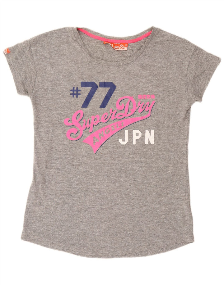 Superdry ženska majica kratkih rukava s grafičkim motivima, UK 14, veliki sivi pamuk