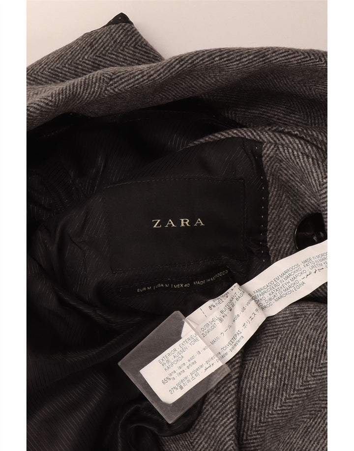 Zara muški kaput s dvostrukim kopčanjem UK 38 srednje siva vuna riblja kost